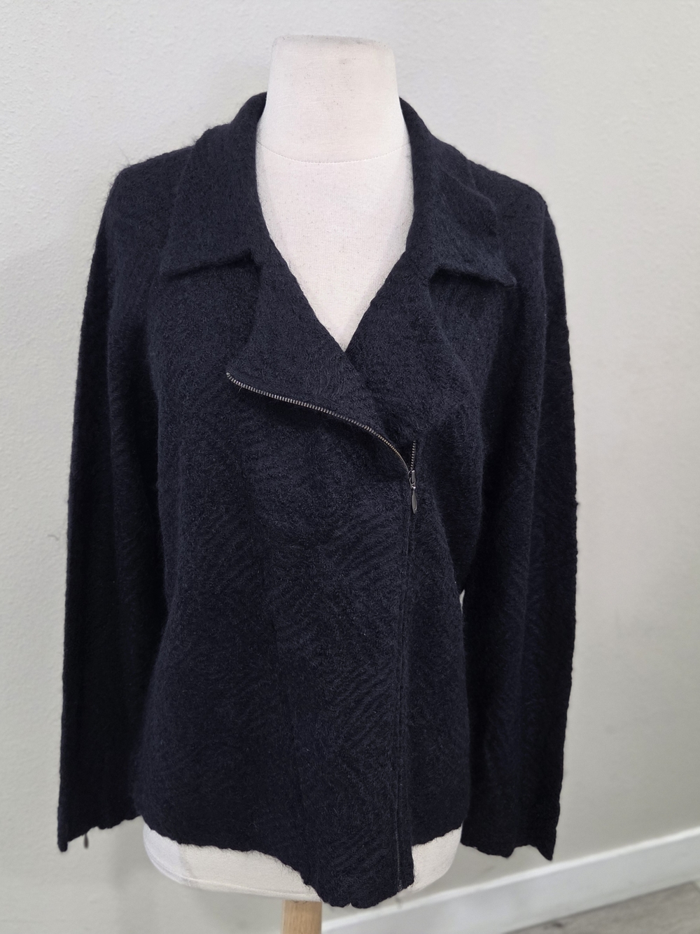 Eileen Fisher Black Asymmetrical Zip Knit Jacket